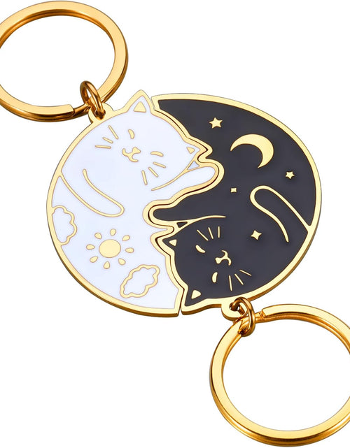 Load image into Gallery viewer, Cat Keychain, White + Gold, Modern Style, Unisex Keychain

