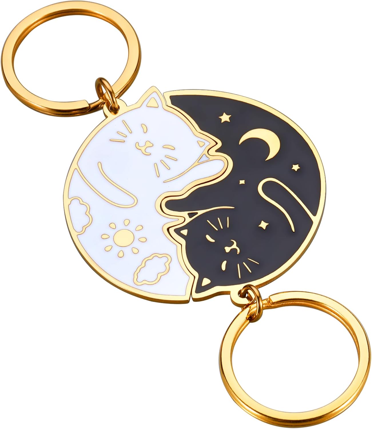 Cat Keychain, White + Gold, Modern Style, Unisex Keychain