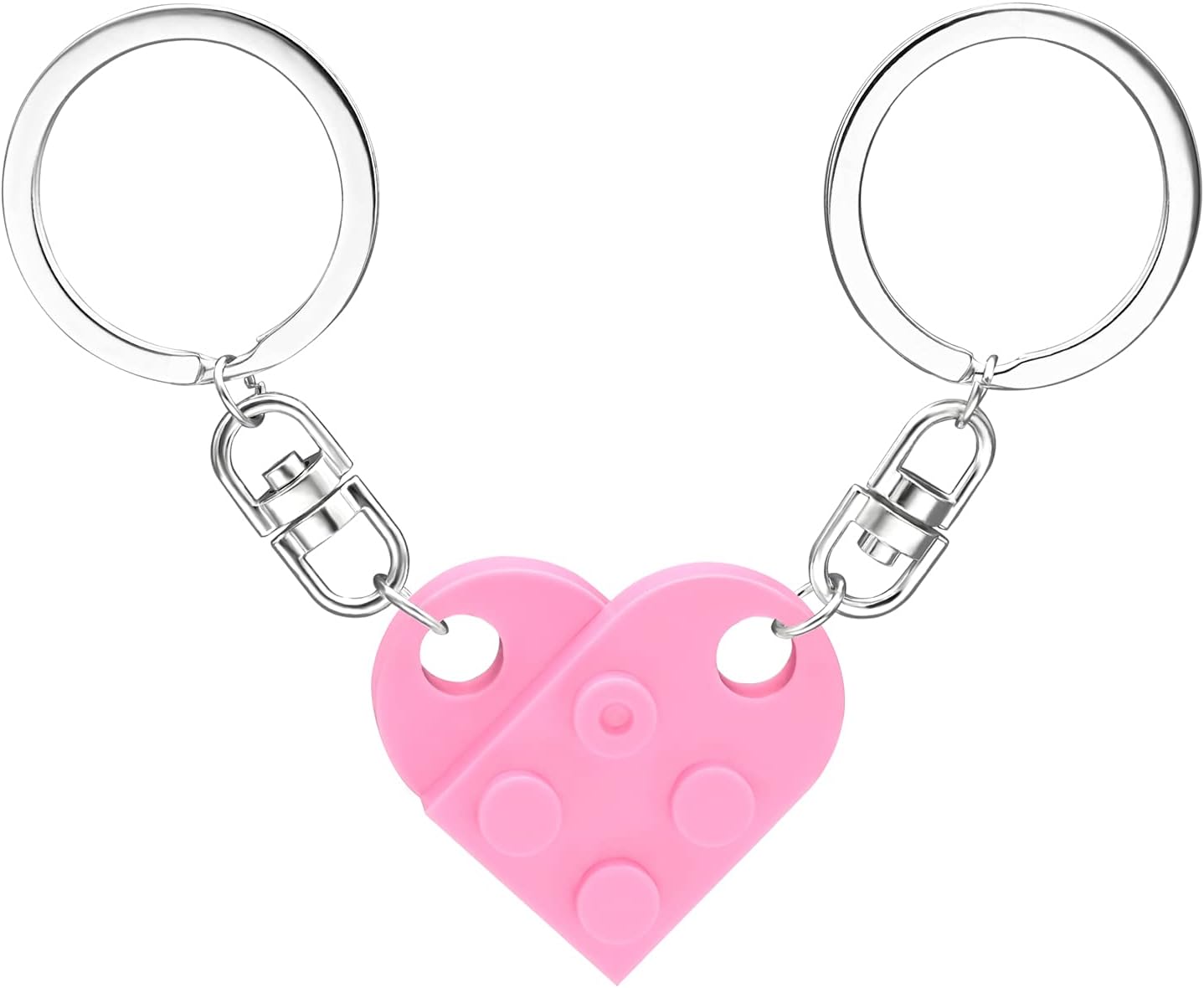 Matching Brick Keychain for Couples, Cute Heart Shape Keychains Set, Pink