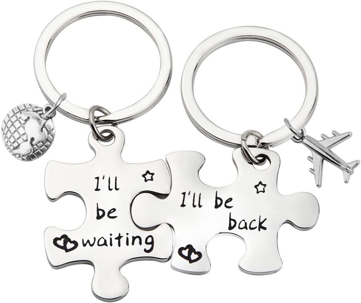Birdgot Puzzle Keychain Couples Set Long Distance Relationships Gifts For Couples Love Friendship Gift (Silver)