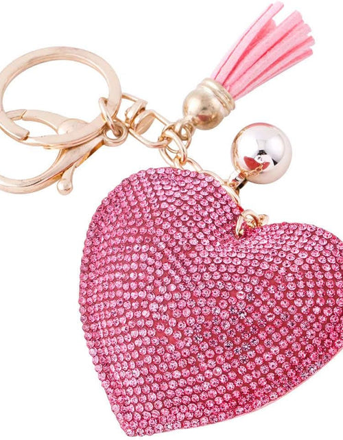 Load image into Gallery viewer, Glitter Keychain Premium SS6 Crystal Tassel Key Chain Leather Bag Charm for Women Girls (Love Heart Hot Pink)
