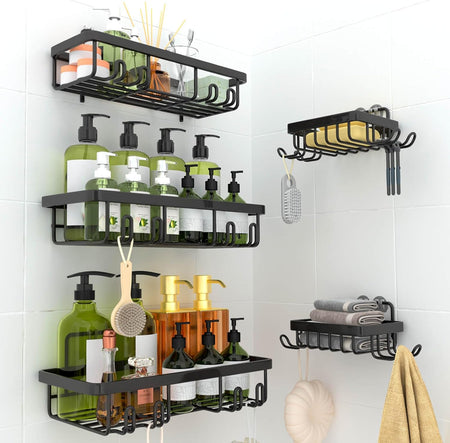Shower Caddy, Shower Organizer [5-Pack], Adhesive Shower Shelves, No Drilling, Large Capacity Shower Rack
