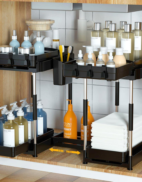 Load image into Gallery viewer, Double Sliding Under Sink Organizers and Storage - Adjustable 2 Tier Pull Out Under Cabinet Organizer, 2 Pack
