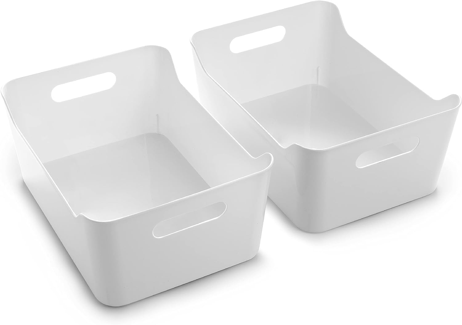 Plastic Storage Bins, Large - 2 Pack, White | Pantry Organizers and Storage Containers Fridge Organizer Bins