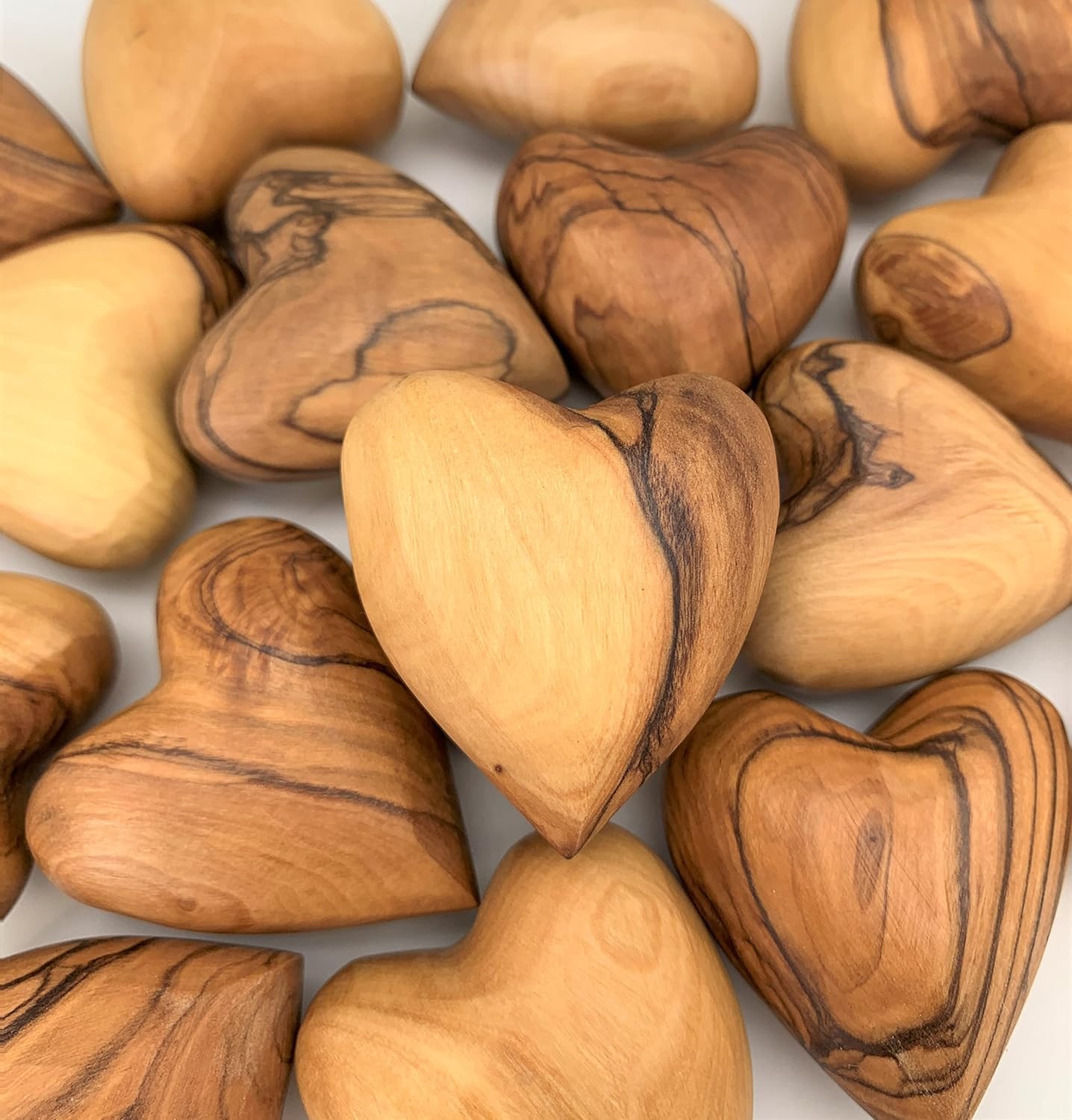 Handmade Wooden Hearts, Set of Five Olive Wood Carved Hearts from the Holy Land,for Wedding, Wood Heart Décor