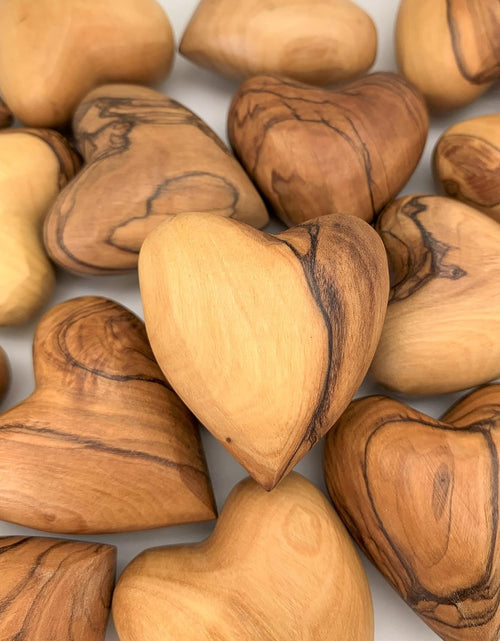 Load image into Gallery viewer, Handmade Wooden Hearts, Set of Five Olive Wood Carved Hearts from the Holy Land,for Wedding, Wood Heart Décor
