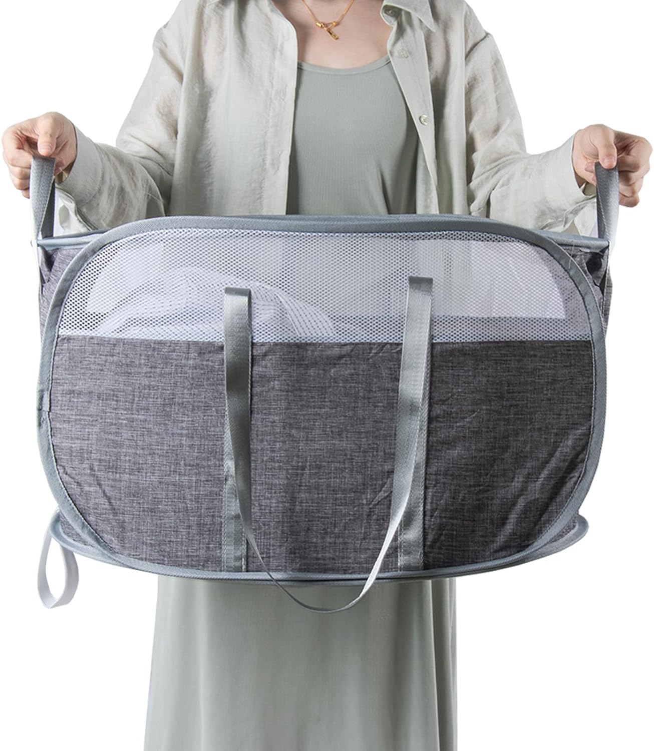 Collapsible Laundry Basket, Foldable Pop Up Laundry Hamper with Reinforced Handles, Gray