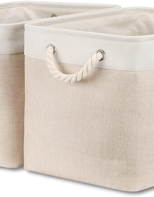 Load image into Gallery viewer, Beige Storage Basket Large Fabric Cloth Baskets [2-Pack] Tall Rectangular Shelf Baskets 16X11.8X11.8 in Canvas Collapsible Storage Bins
