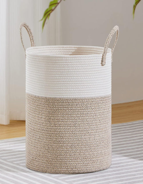 Load image into Gallery viewer, Large Laundry Hamper, Tall Woven Rope Storage Basket for Blanket, 58L White &amp; Brown
