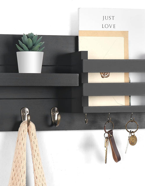 Load image into Gallery viewer, Mail Organizer for Wall Mount – Key Holder with Shelf includes Letter Holder and Hooks with Flush Mounting Hardware (16.5” x 8.7” x 3.5”) Black
