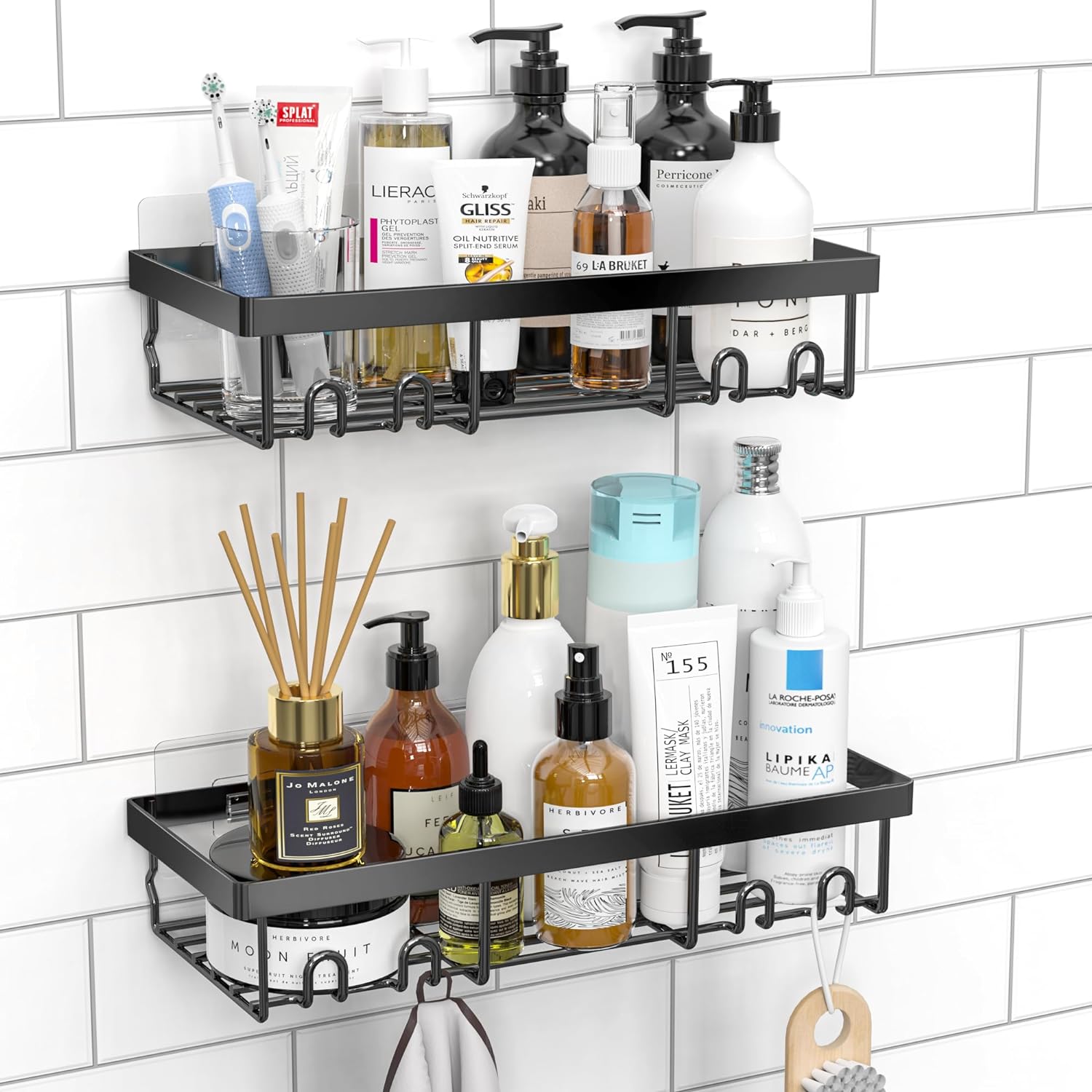 Shower Caddy Shelf Organizer Rack, Self Adhesive Black Bathroom Shelves Basket, Black