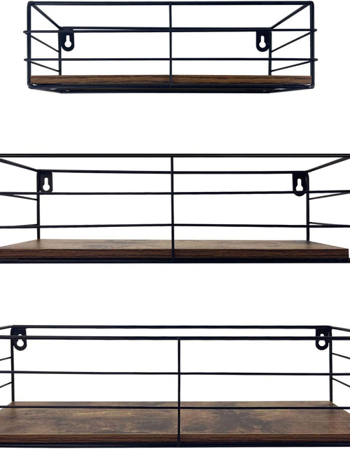 Load image into Gallery viewer, Floating Shelves Wall Mounted Set of 3, Hanging Storage Shelf for Bathroom, Living Room, Bedroom, Kitchen Home Decor, Brown
