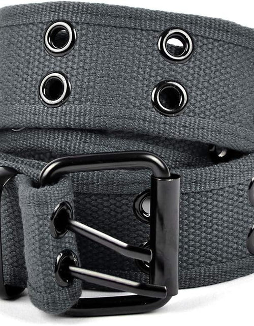 Load image into Gallery viewer, Parquet Casual Unisex Canvas Belt Double Hole Belt - Double Grommets Belt for Men and Women, Charcoal, Medium
