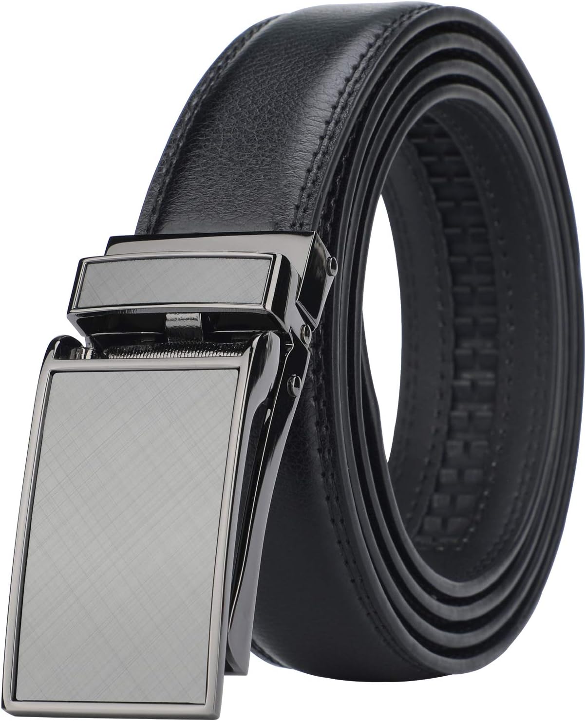 Men's Comfort Genuine Leather Ratchet Dress Belt with Automatic Click Buckle, Black