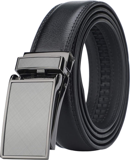 Men's Comfort Genuine Leather Ratchet Dress Belt with Automatic Click Buckle, Black