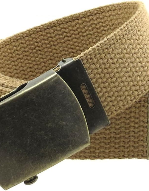 Load image into Gallery viewer, Canvas Web Belt Military Style with Antique Brass Buckle and Tip 50&quot; Long, Light Brown
