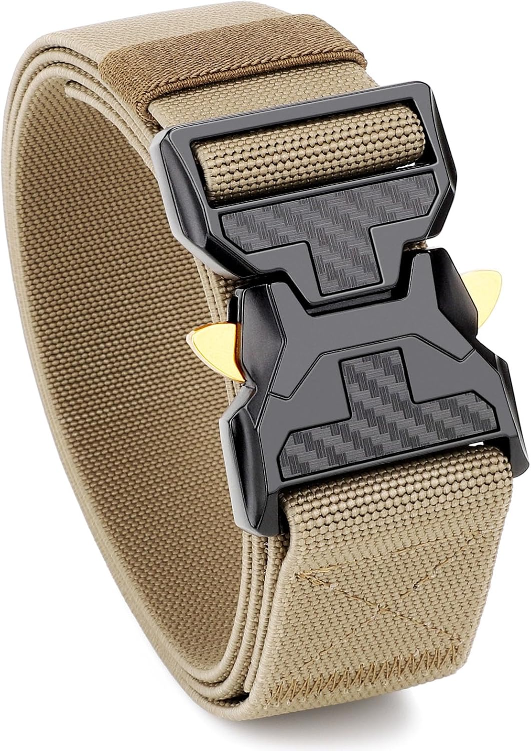Men's Tactical Belt Nylon Web Work Belts with Heavy Duty Quick Release Buckle, Khaki, Large