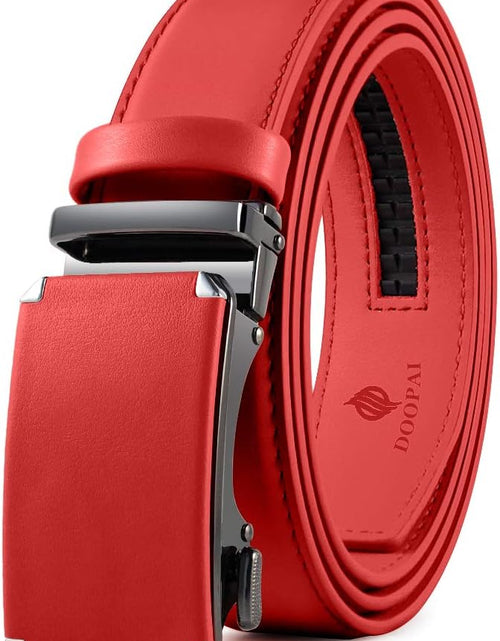 Load image into Gallery viewer, Ratchet Belt Dress Adjustable 1 3/8&quot; Genuine Leather Designer Belt, Size Length Can be Cut, with Gift Box, Red (36 to 42 inches)
