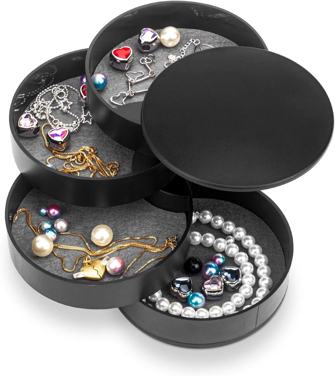 Jewelry Storage Box 4-Layer Rotatable Jewelry Accessory Storage Tray with Lid for Rings Bracelets