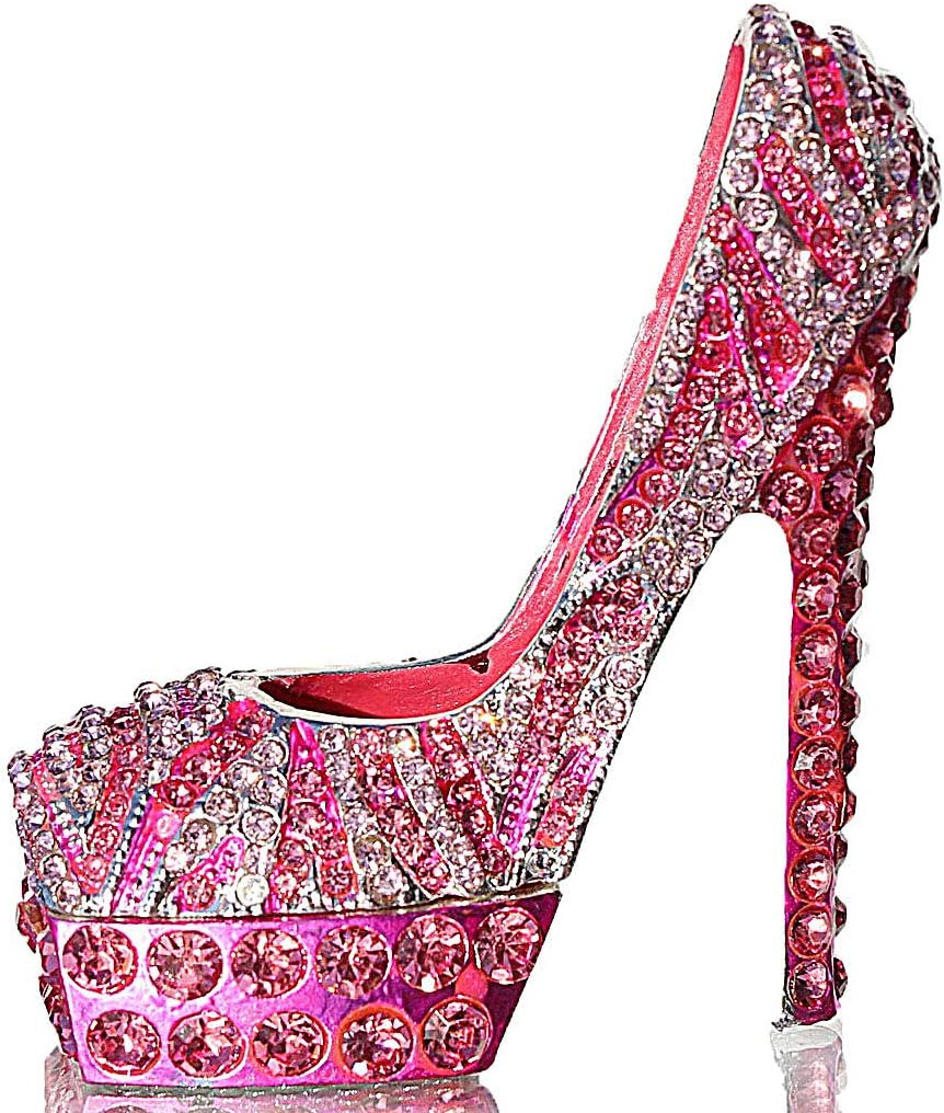 Pink diamond leopard high heels Trinket Box Hinged Hand-painted Figurine Collectible Ring Holder