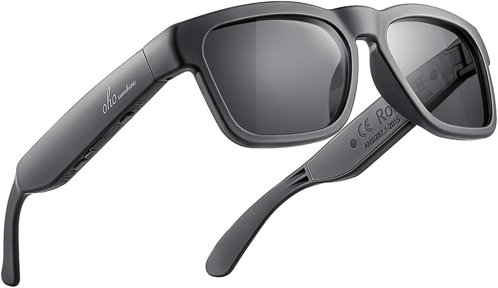 Smart Glasses,Polarized Sunglasses with Bluetooth Speaker,Athletic/Outdoor UV Protection and Voice Control,Unisex (Grey Lens)