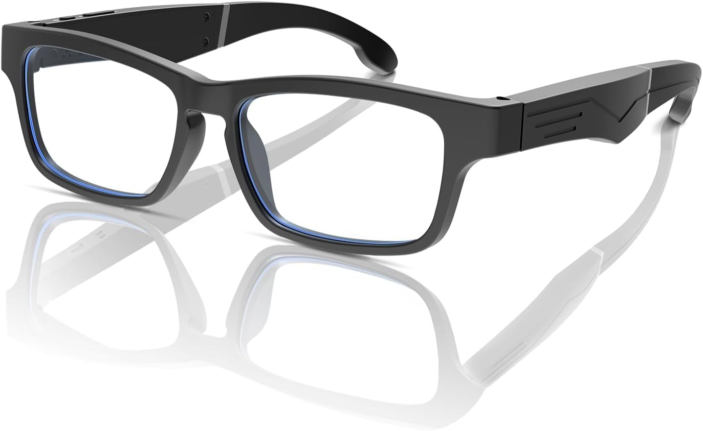 Bluetooth Glasses with Speakers, One-Click Control, Clear Calls Game and Anti-blue Light Lenses (Black)