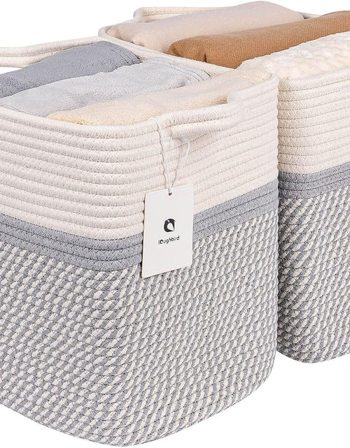 Load image into Gallery viewer, Slim Blanket Large Fabric Basket Dog Toy Baskets for Organizing Woven Rectangular with Handles,  14 inch, Pack of 2
