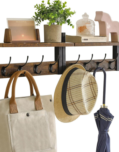 Load image into Gallery viewer, Coat Rack Shelf Wall Mounted, Coat Hooks Set of 2, Entryway Coat Hanger with 8 Hooks, 31.5&quot; Rustic Brown
