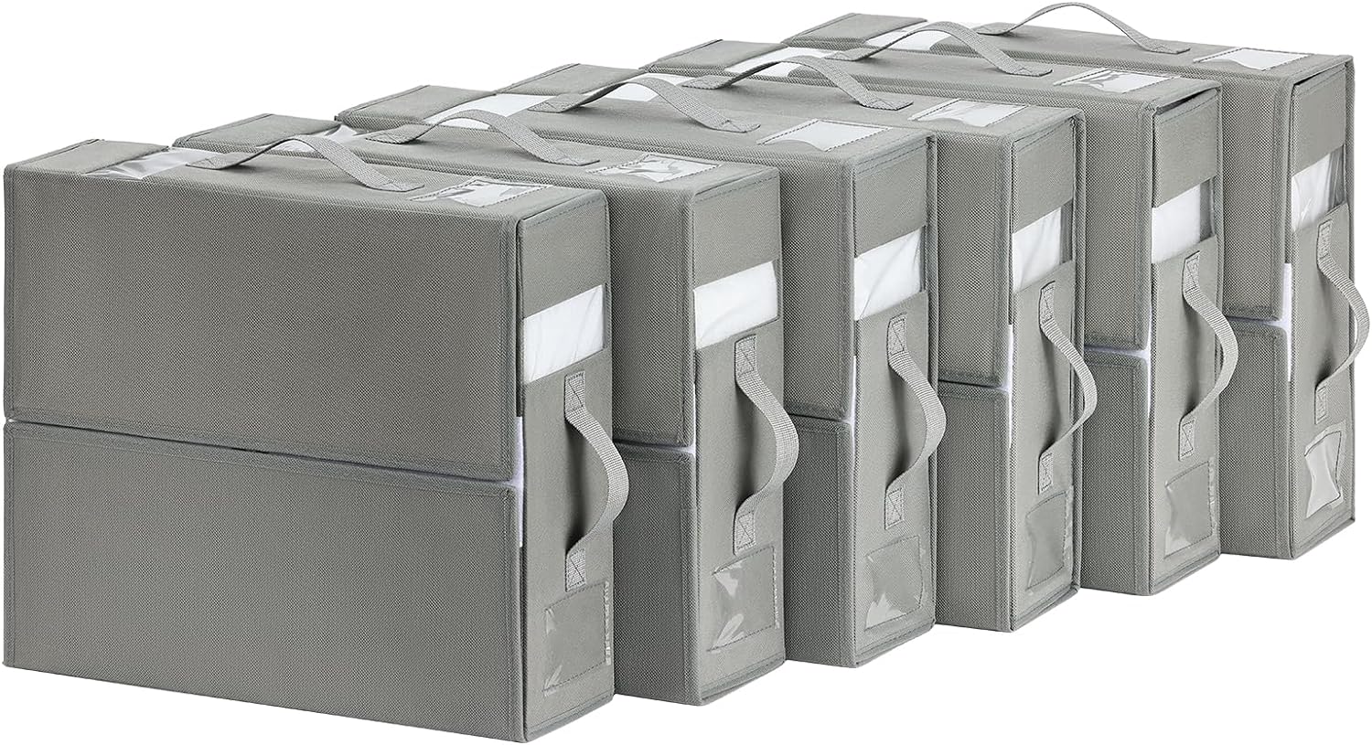 Organizer 6 Pack, Foldable Storage Box for Linen Closet, Bed Sheet Organizers and Storage with Window (Grey, Queen & King Size)