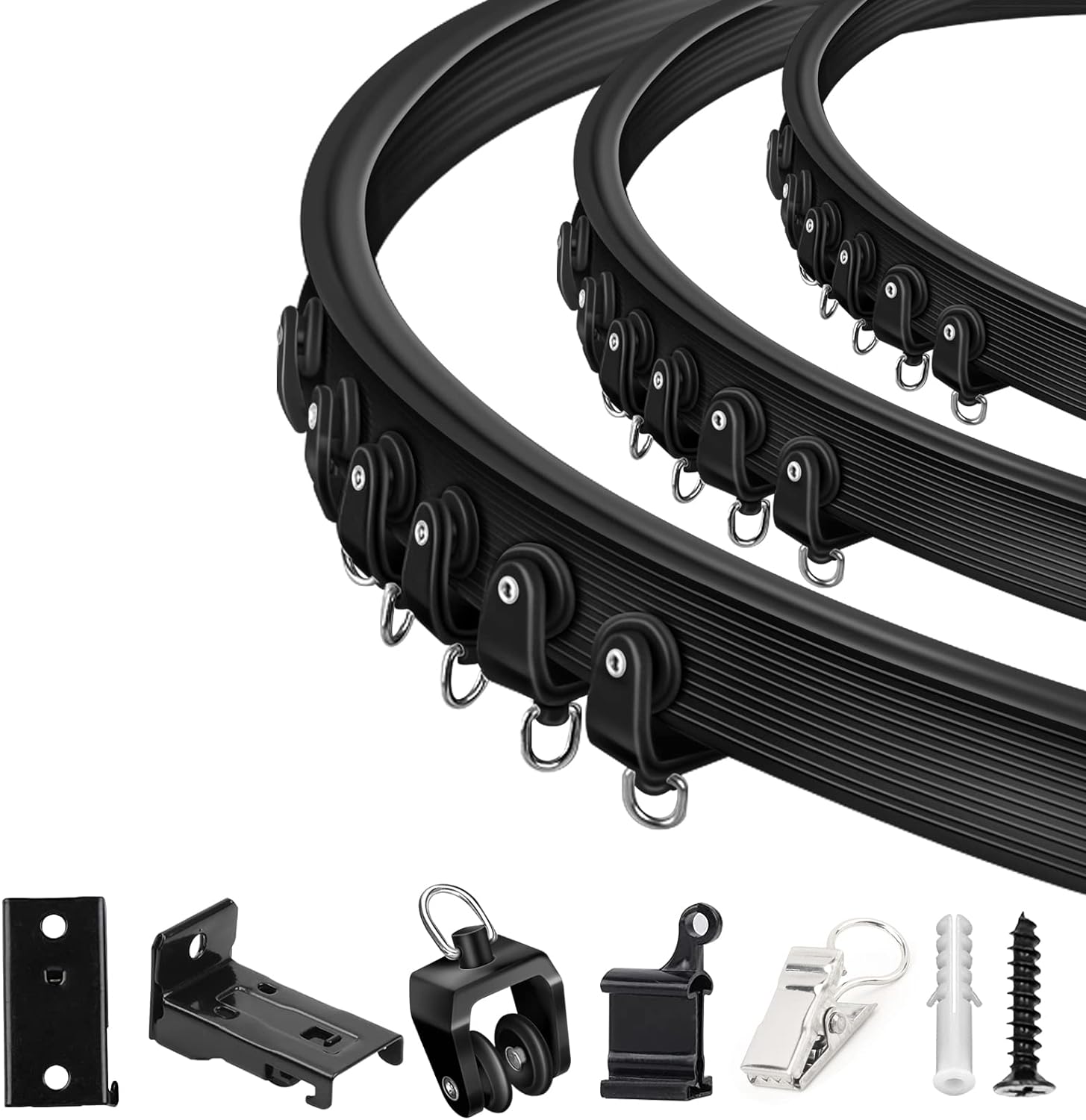 Flexible Bendable Curtain Track 12Ft Black Curved Ceiling Track for Curtain Rail, Black