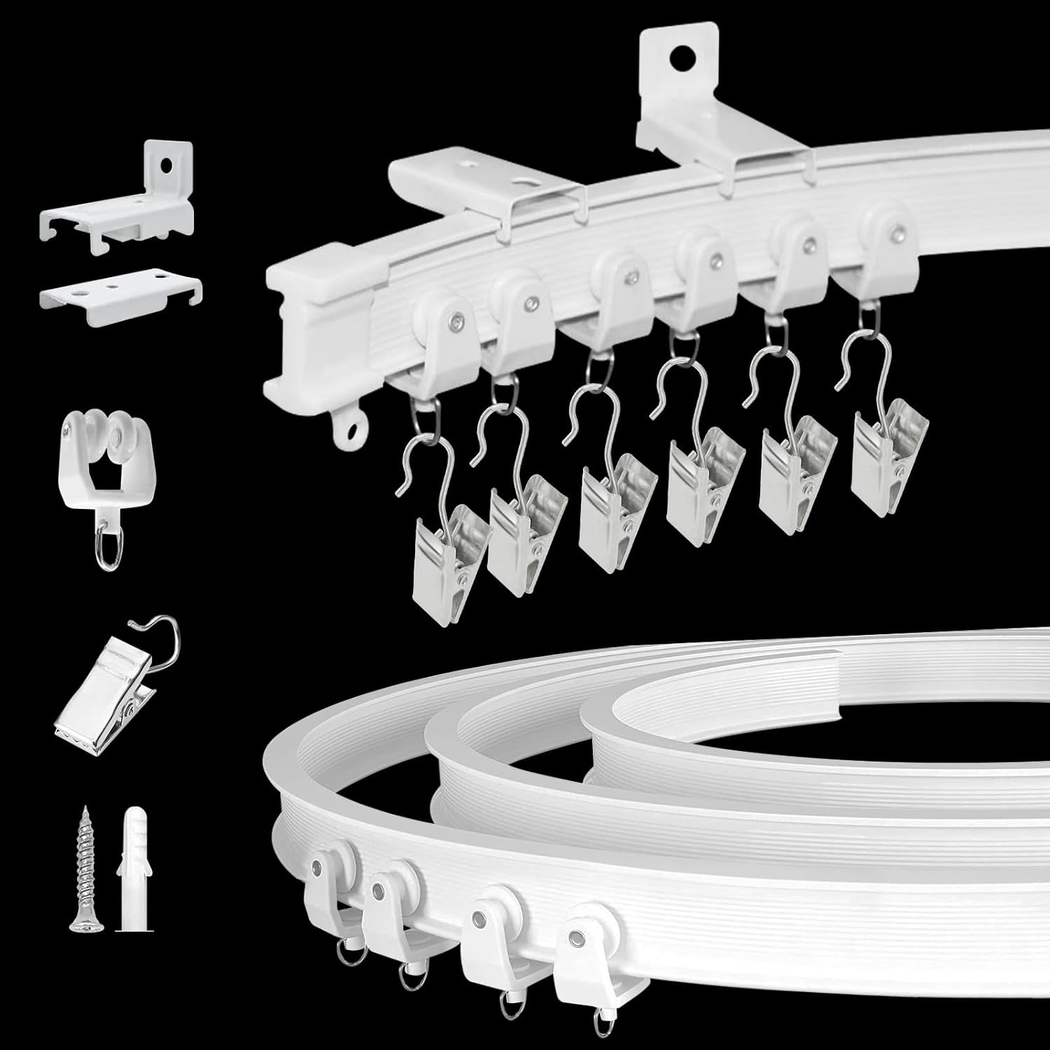 8Ft Curved Curtain Track Ceiling or Wall Mount Curtain Rail Track System Room Divider Heavy Duty, White