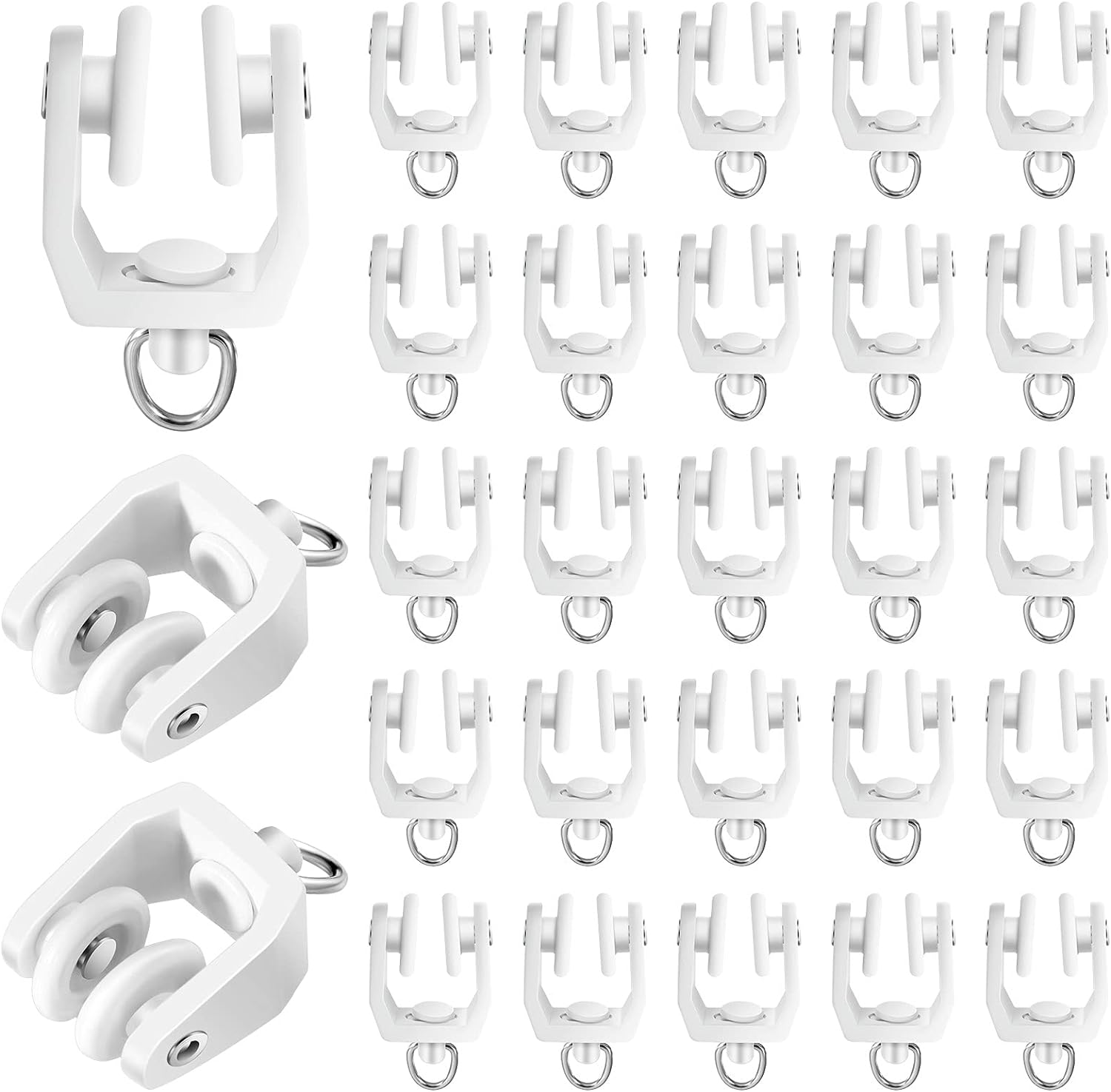 Curtain Track Hooks Flexible Bendable Clips 11 mm White Plastic Drapery Rail Gliders with Hooks (25 Pieces)