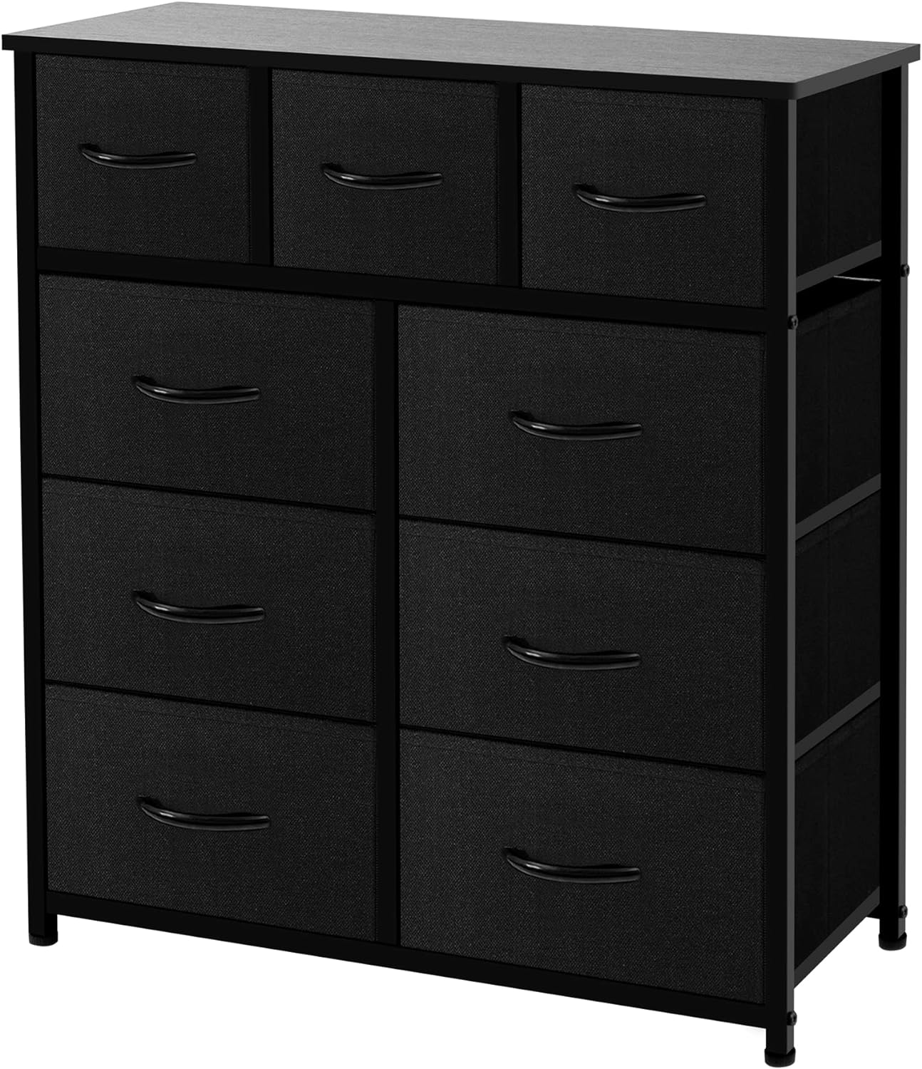 9 Drawer Dresser - Fabric Storage Tower, Organizer Unit for Bedroom, Wooden Top & Easy Pull Fabric Bins, Black