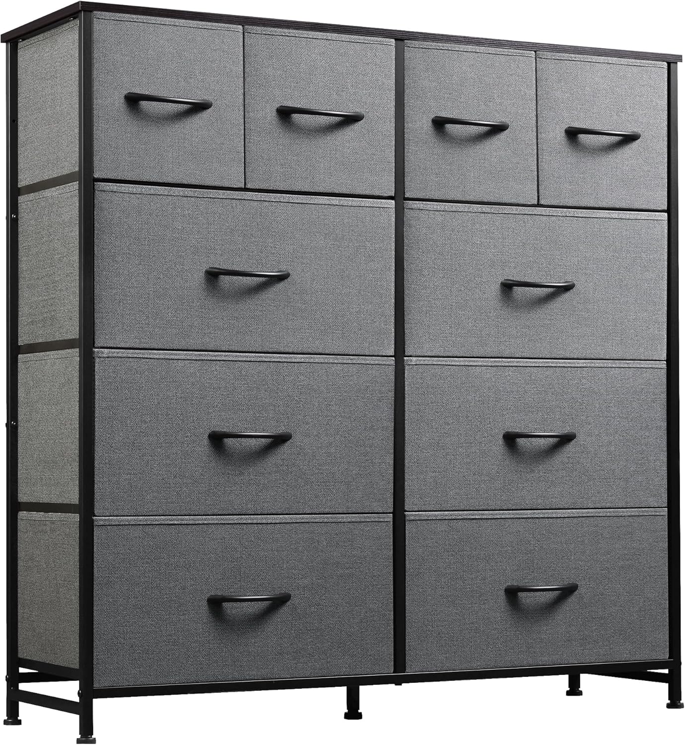 Dresser with 10 Drawers, Storage Tower with Fabric Bins, Double Dresser,  Dark Grey