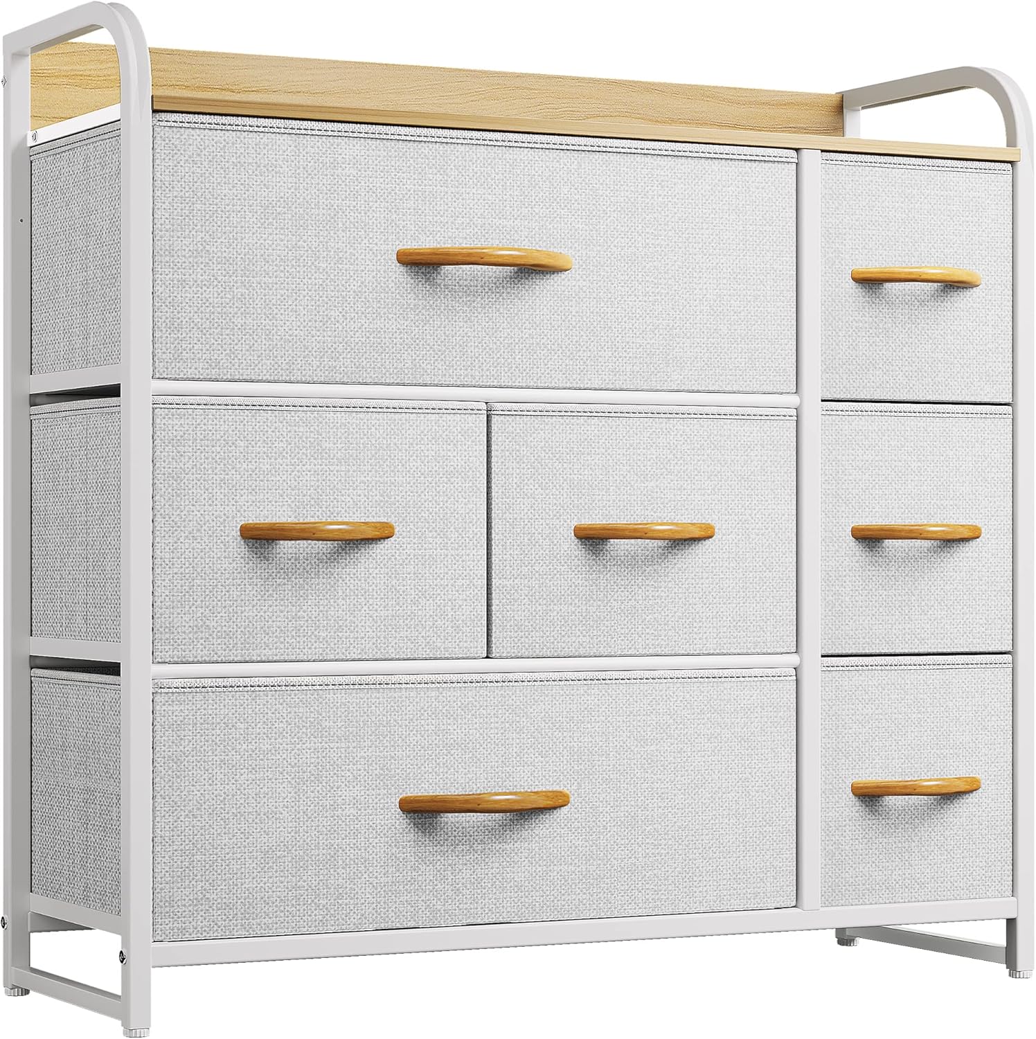 Dresser with 7 Drawers - Fabric Storage Tower, Organizer Unit Wooden Top & Easy Pull Fabric Bins