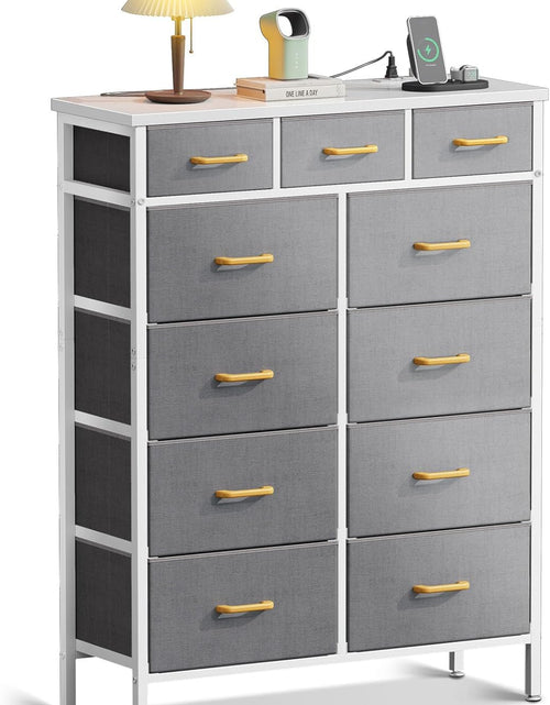Load image into Gallery viewer, 52 Inches Tall Dresser for Bedroom with 11 Storage Drawers, Large Fabric Dressers for Hallway, Light Grey

