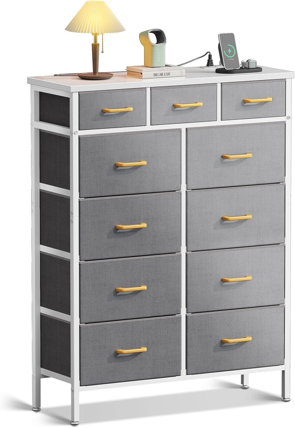 52 Inches Tall Dresser for Bedroom with 11 Storage Drawers, Large Fabric Dressers for Hallway, Light Grey
