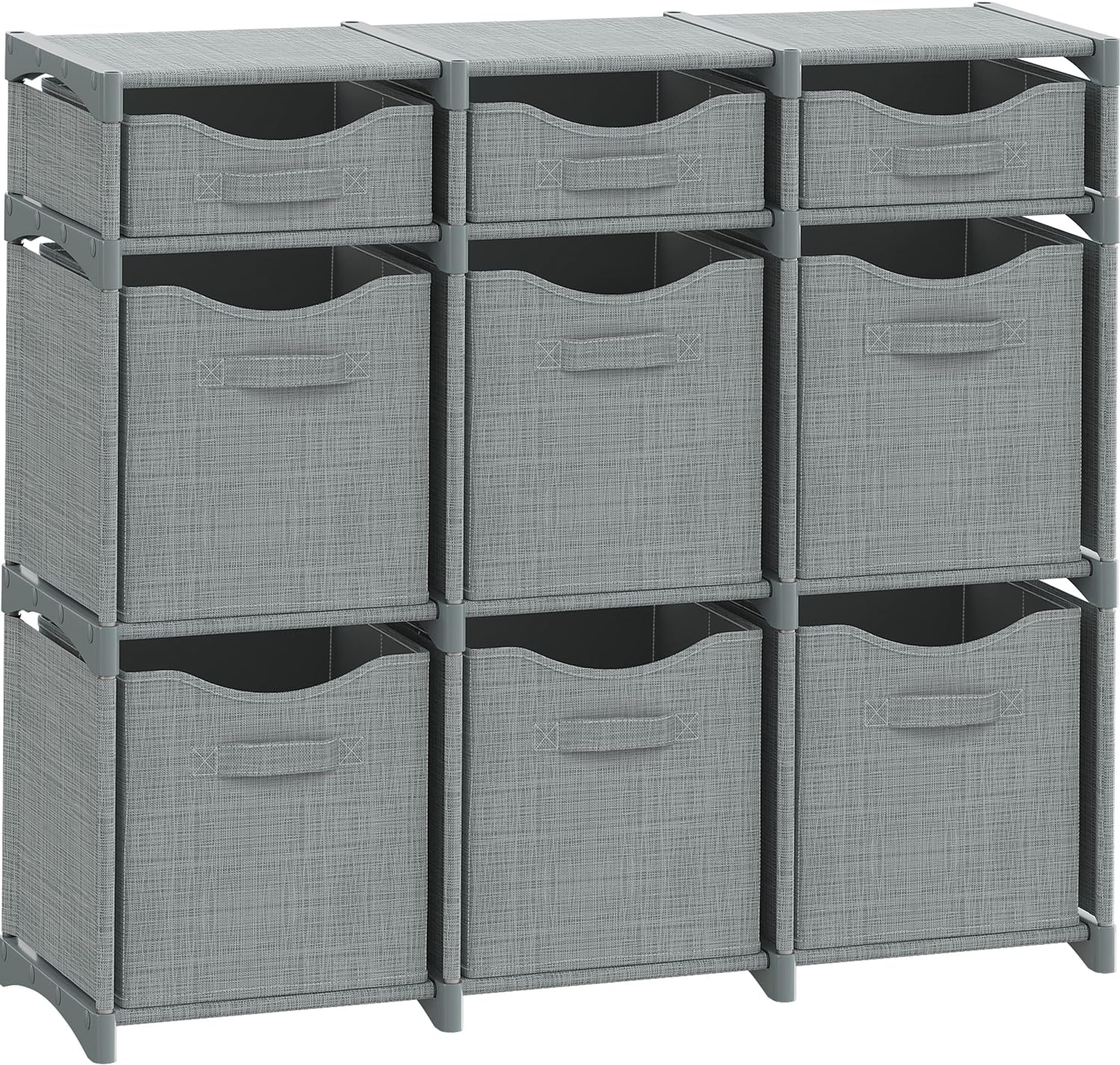 9 Cube Closet Organizers, Includes All Storage Cube Bins, Easy To Assemble Storage Unit With Drawers (Light Grey)