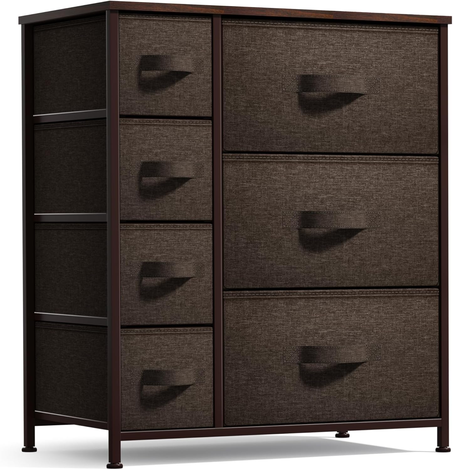 Dresser with 7 Drawers - Chest Organizer Tower Unit with Steel Frame, Wood Top, Brown
