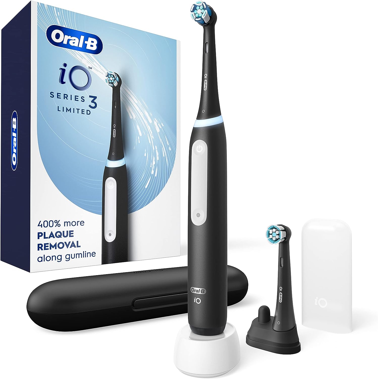 Deep Clean Rechargeable Electric Powered Toothbrush, Black with iO Series 3 Limited, 2 Brush Heads and Travel Case