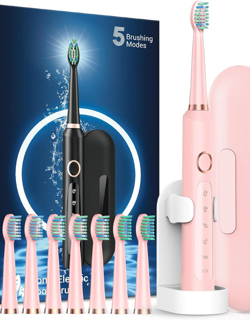 Load image into Gallery viewer, Rechargeable Electric Toothbrush with 8 Brush Heads &amp; Travel Case, 3 Hours Charge for 120 Days - Pink
