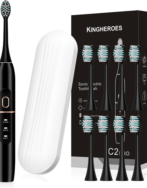 Load image into Gallery viewer, Electric Toothbrush Set, Comes with 8 Brush Heads &amp; Travel Case,4 Modes with 2 Minutes Built in Smart Timer, One Charge for 60 Days, 42000 VPM Motor (Black)
