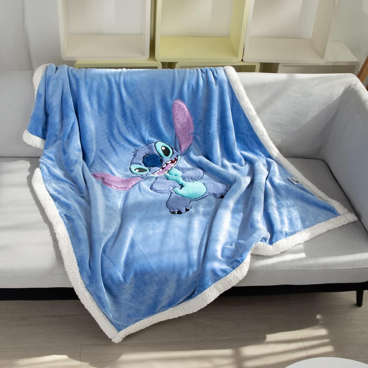 Kids Throw Blanket, 3D Cartoon Embroidery Sherpa Blanket Boys Girls Gifts, Blue