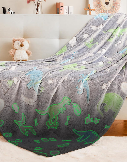 Load image into Gallery viewer, Glow in The Dark Dinosaur Blanket, Cute Blanket for Kids Toddlers Girls Boys, Grey Dinosaur
