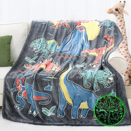 Glow in The Dark Dino Throw Blanket for Kids Dinosaur Toys for Boys Gifts Soft Fleece