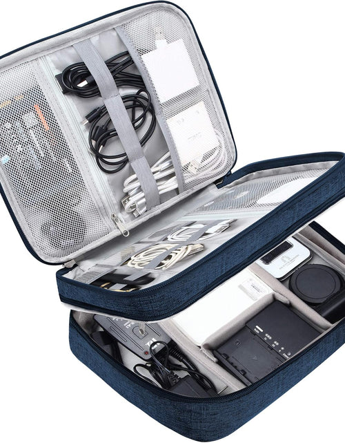 Load image into Gallery viewer, Electronic Bag Travel Cable Accessories Waterproof Double Layer, Navy Blue
