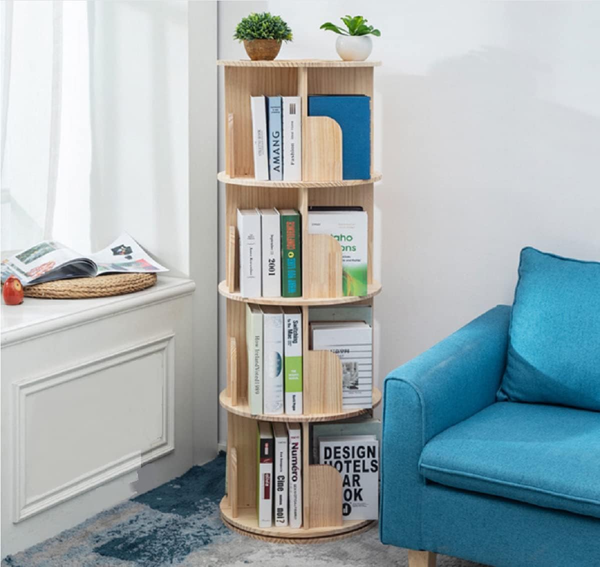 Rotating Bookshelf 360 Display 4 Tier Floor Standing Bookcase Storage Rack