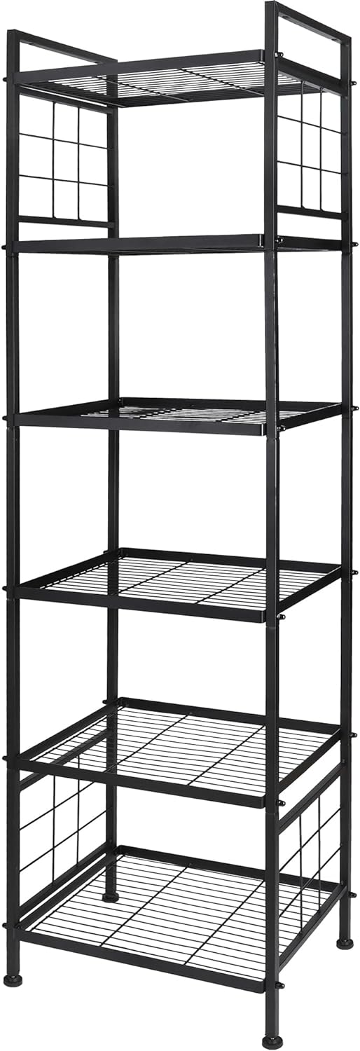 6-Wire Standing Storage Shelf, Metal Shelving Unit Pantry Rack for Laundry Kitchen Bathroom Organizer (Black)