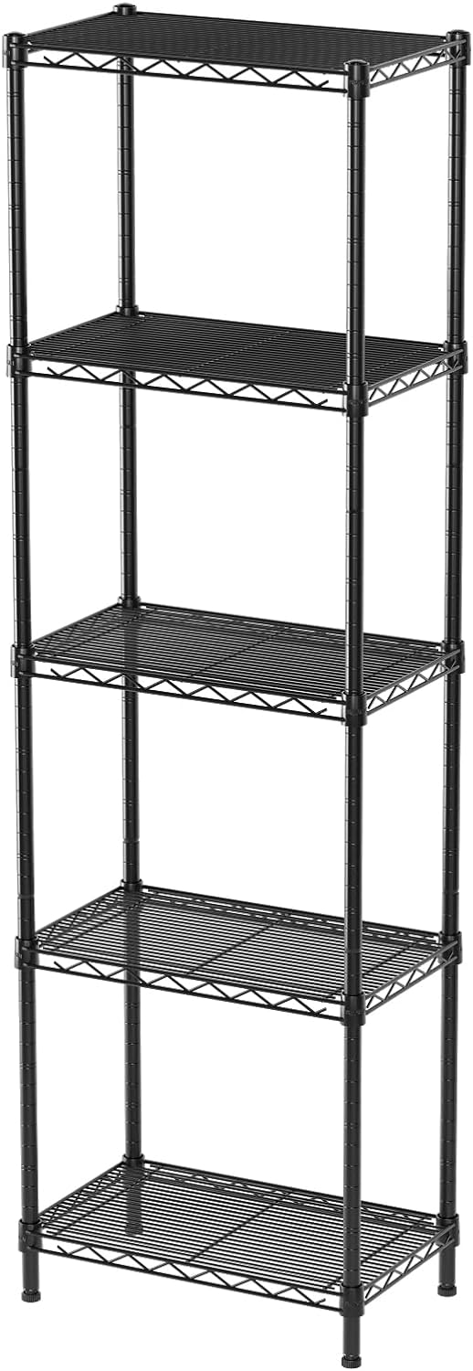 5 Tier Shelf Wire Shelving Adjustable Storage Shelves Storage Rack, Narrow Mesh Gaps,16”W x 10”D x 55”H, Black