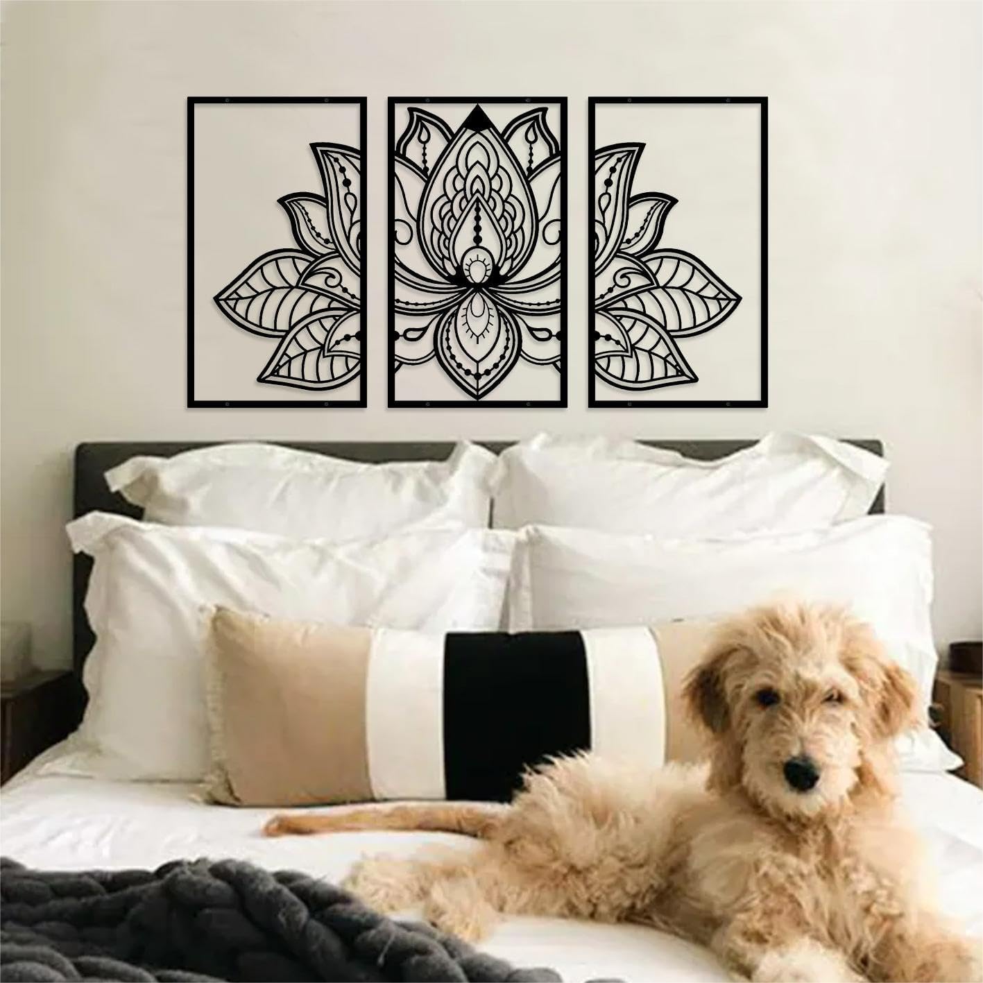 Large Lotus Flower Metal Wall Art 3-piece Set, Religion Faith Mandala Home Wall Decoration